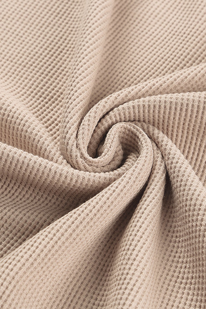 Pink Crew Neck Ribbed Trim Waffle Knit Top