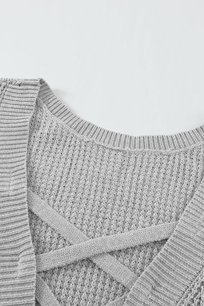 Fiery Red Cross Back Hollow-out Sweater