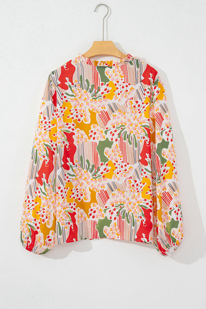 Multicolour Plus Size Mix Floral Puff Sleeve Ruffled Dress