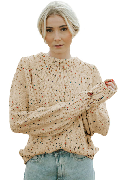 White Pilling Detail Patterned Sleeve Sweater