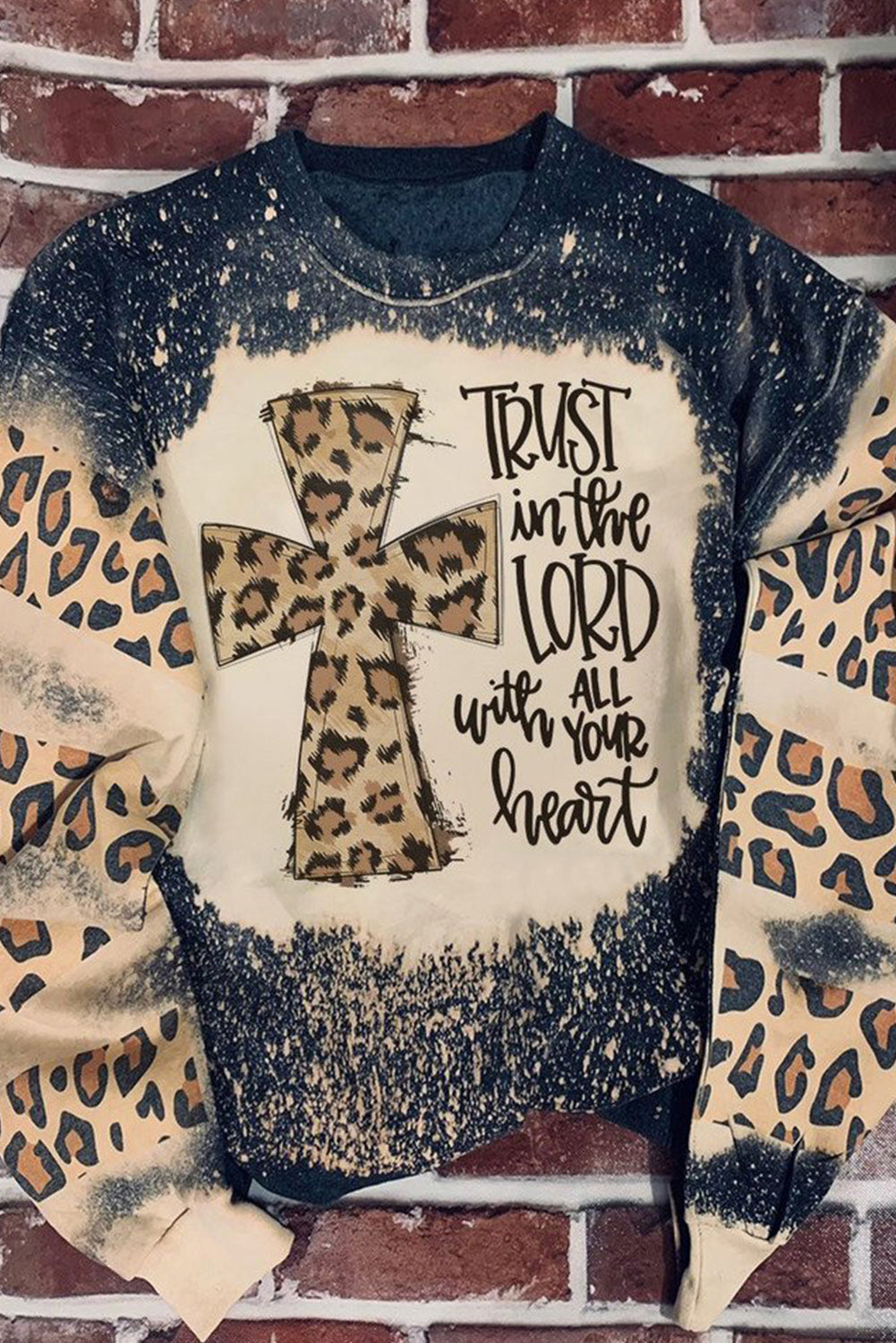Black Believe Santa Claus Bleach Print Graphic Sweatshirt