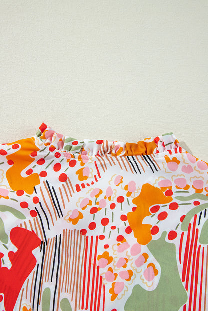 Multicolour Plus Size Mix Floral Puff Sleeve Ruffled Dress