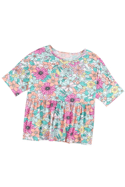 Multicolor Flower Print Pocketed Drawstring Waist Wide Leg Pants