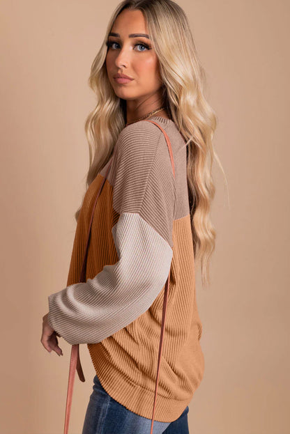 Mineral Red Plus Size Ribbed Colorblock Long Sleeve Top