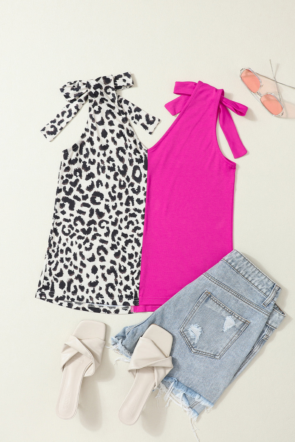 Black Contrast Solid Leopard Short Sleeve T-shirt Dress with Slits