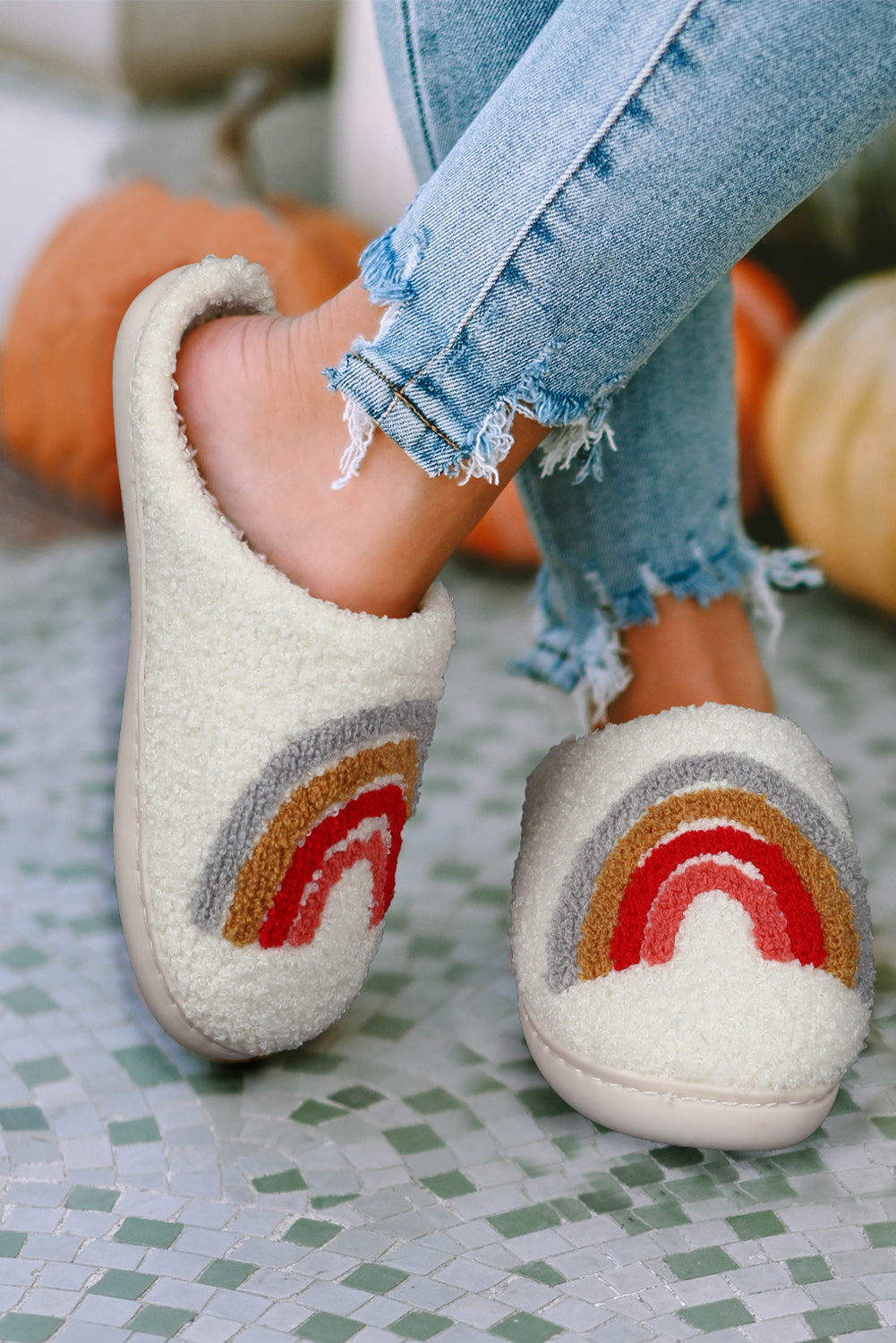 White Christmas Deer Home Indoor Plush Slippers