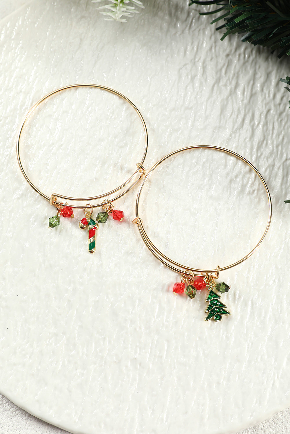 Green Christmas Tree Cane Beading Pendant Bracelet