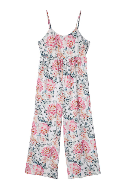 White Floral Patchwork Ribbed Maxi Dress with Pockets