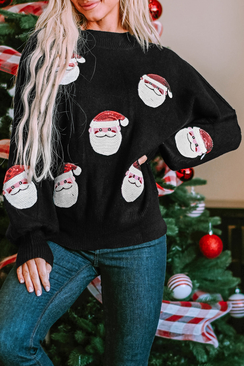 Fiery Red Sequined Christmas Tree Raglan Sleeve Sweatshirt