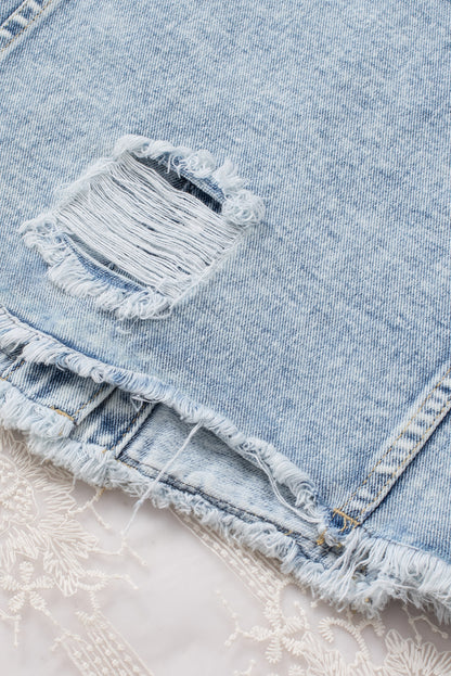 Dark Blue Plus Size Distressed Flap Pocket Denim Jacket
