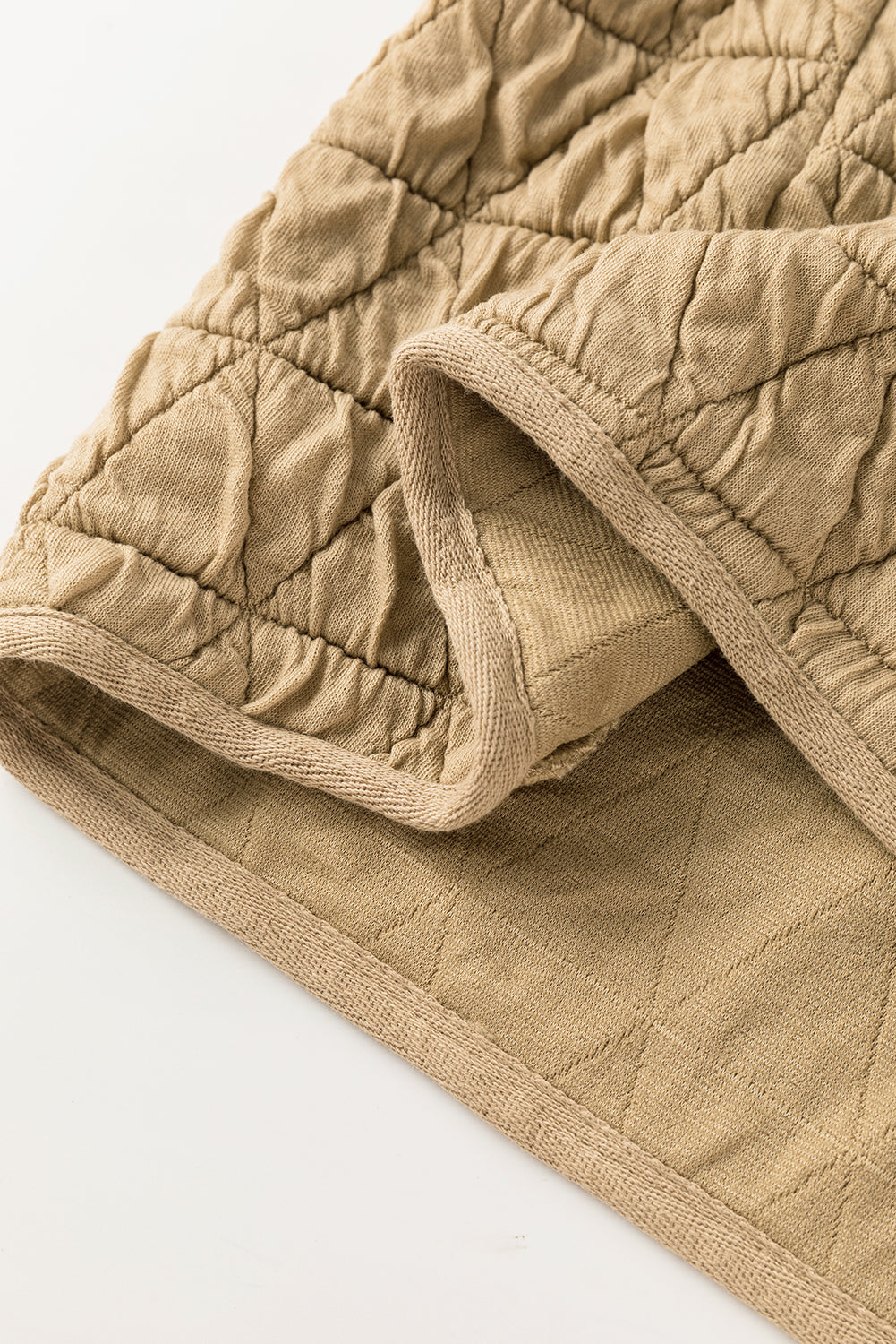 Coffee Solid Color Quilted Kangaroo Pocket Hoodie