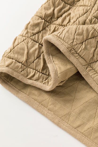 Coffee Solid Color Quilted Kangaroo Pocket Hoodie
