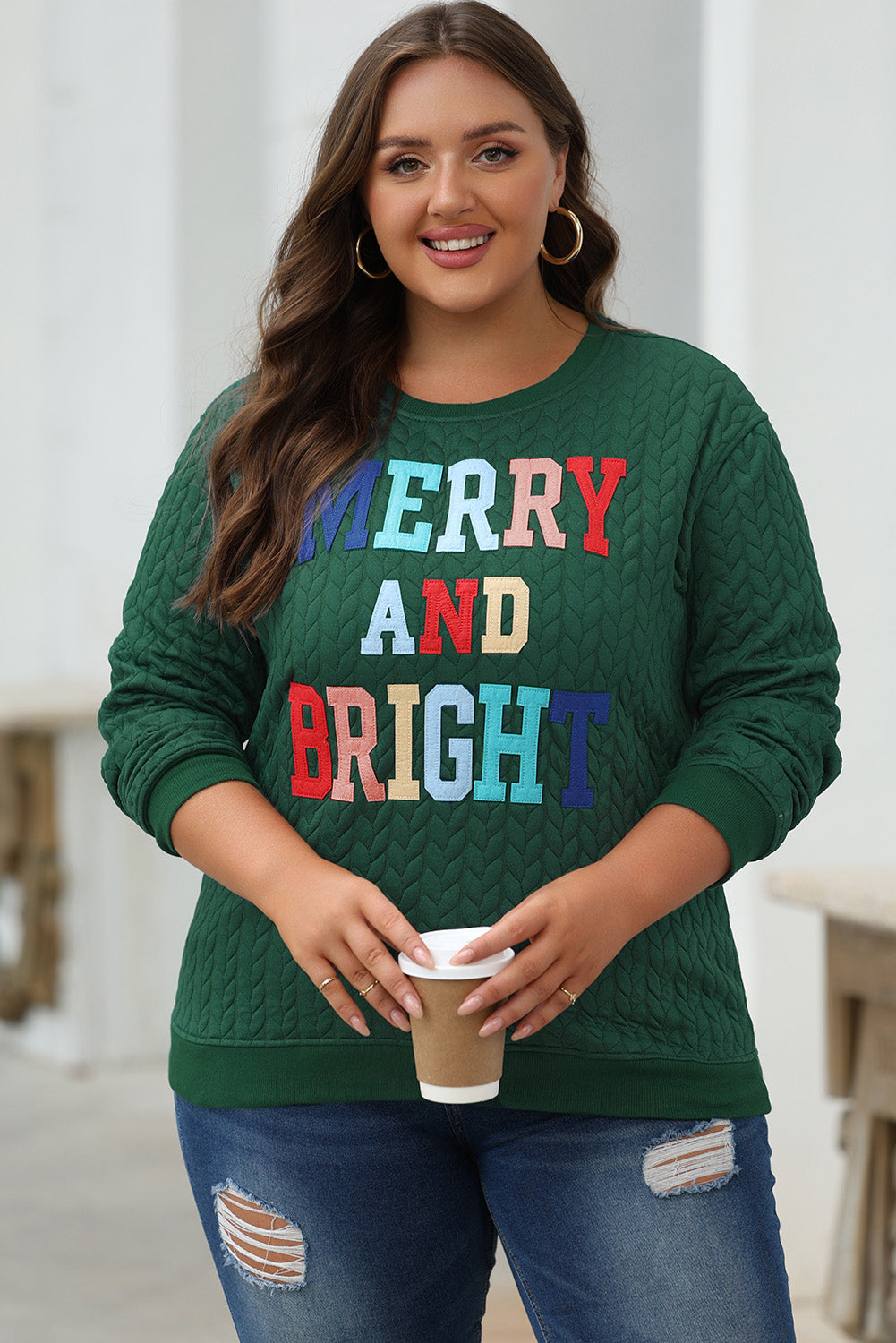 Black Merry And Bright Cable Knit Pullover Sweatshirt