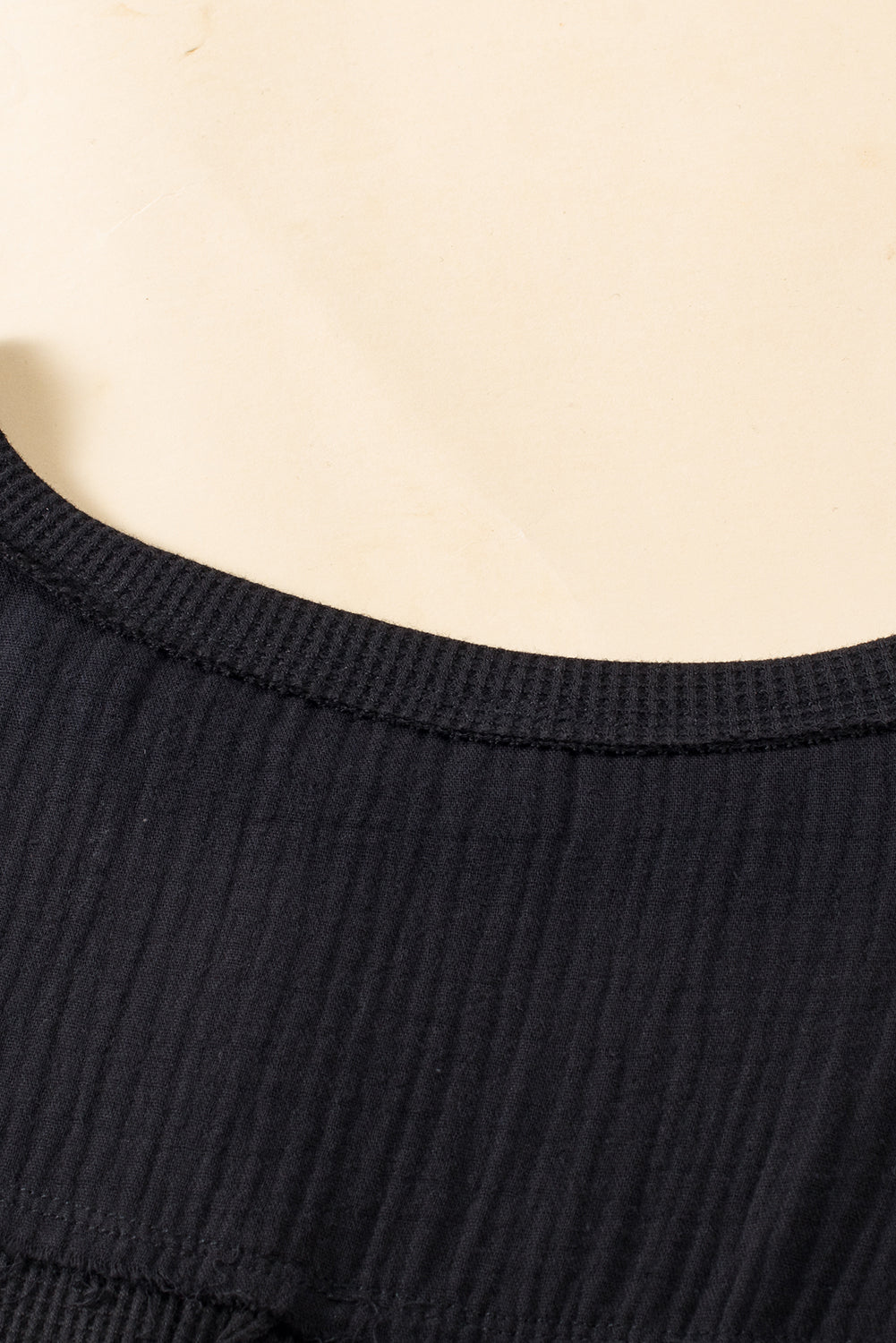 Gray Exposed Seam Patchwork Bubble Sleeve Waffle Knit Top