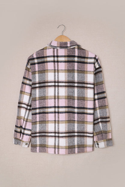 Navy Blue Plus Size Plaid Flap Pocket Shacket
