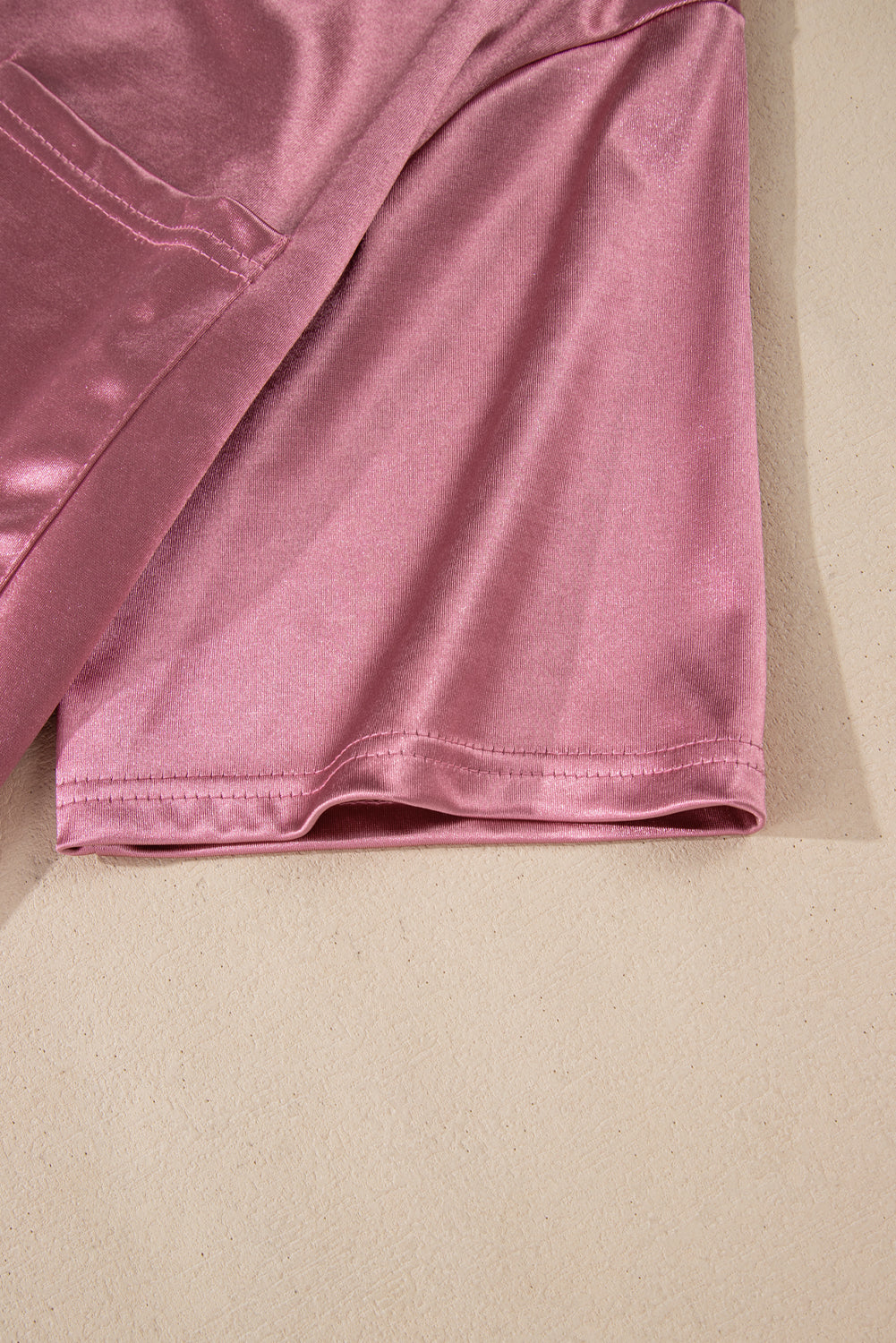 Apricot Glitter Chest Pocket Round Neck Long Sleeve Top