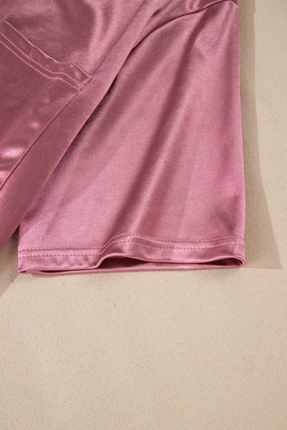 Apricot Glitter Chest Pocket Round Neck Long Sleeve Top