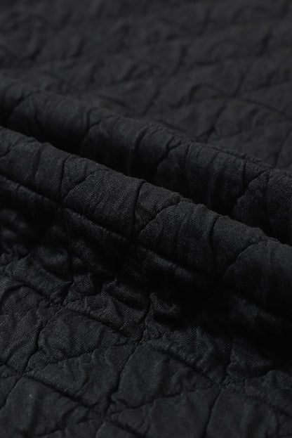 Coffee Solid Color Quilted Kangaroo Pocket Hoodie