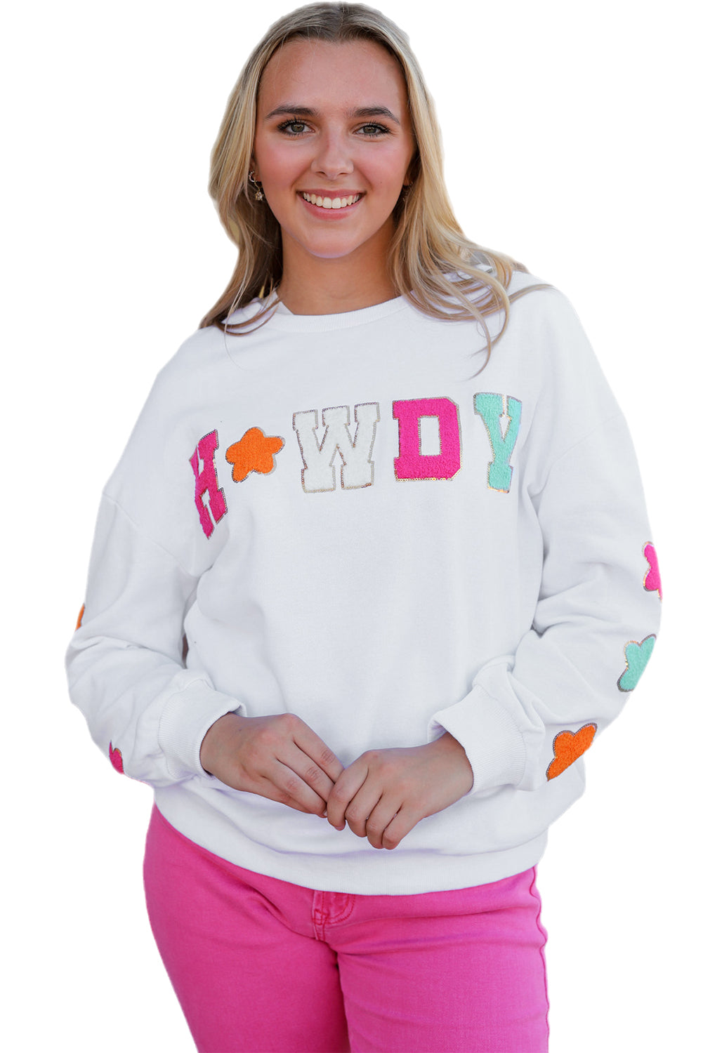 Black Glitter Howdy Patch Graphic Casual Sweatshirt