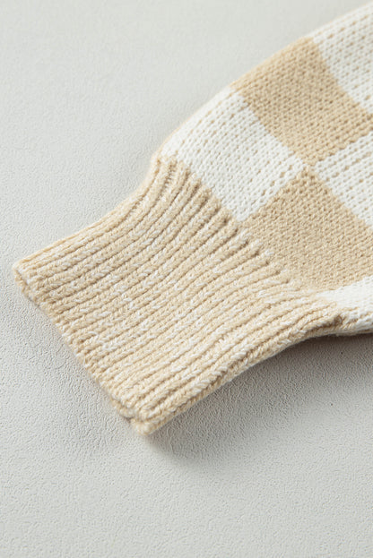 Medium Grey Checkered Print Drop Shoulder Sweater