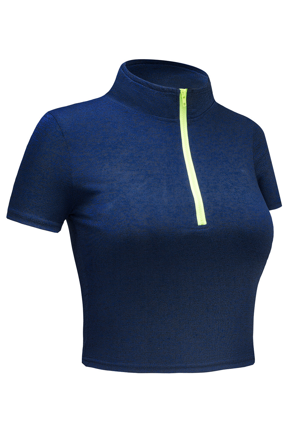 Blue Half Zipper Short Sleeve Active Crop Top