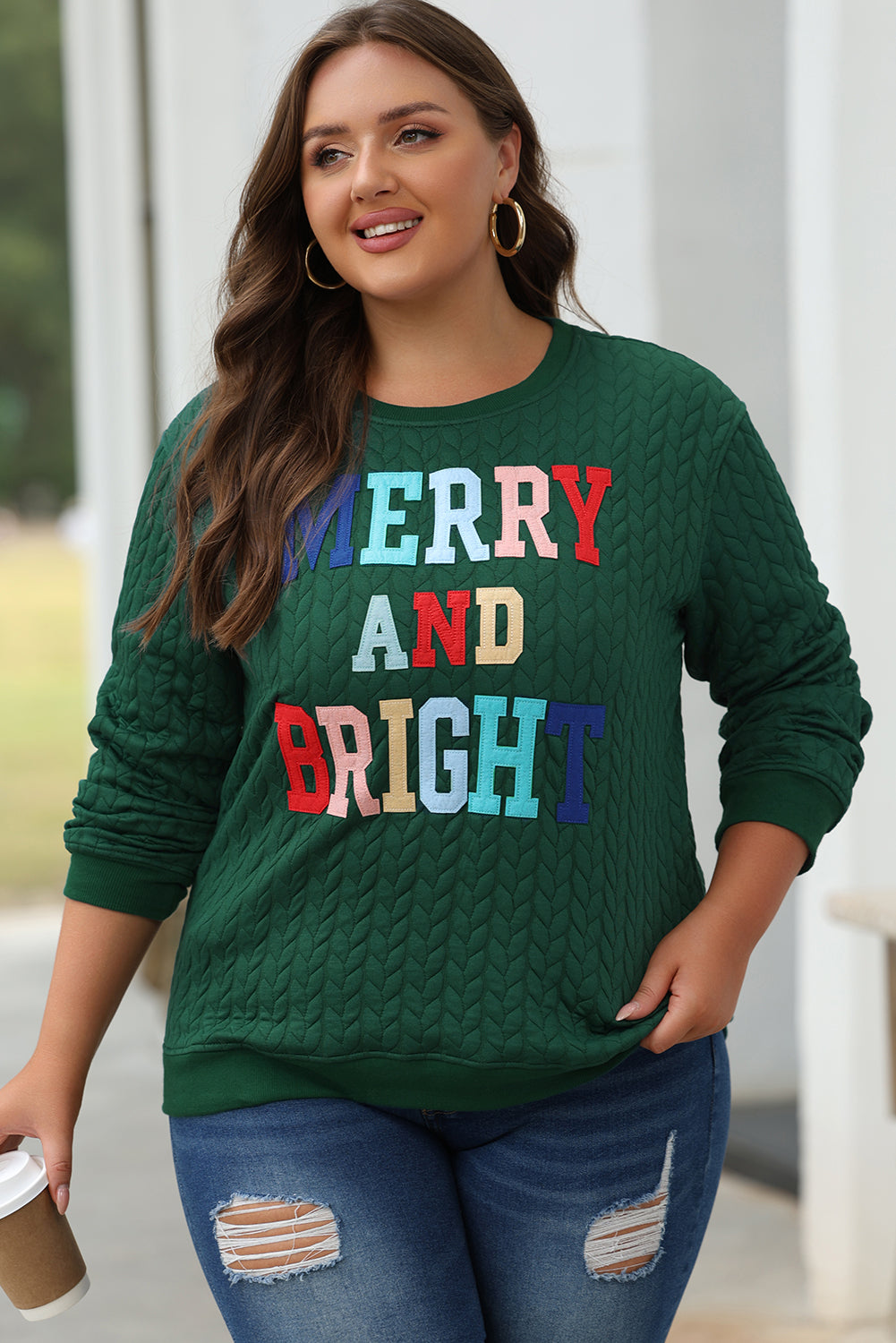 Black Merry And Bright Cable Knit Pullover Sweatshirt