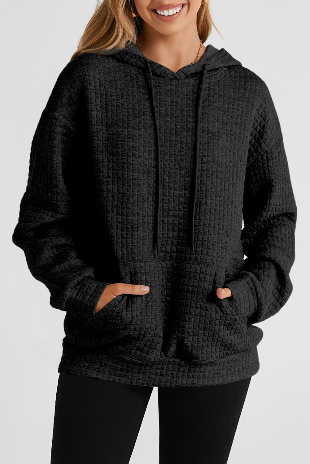 White MERRY AND BRIGHT Lattice Texture Hoodie