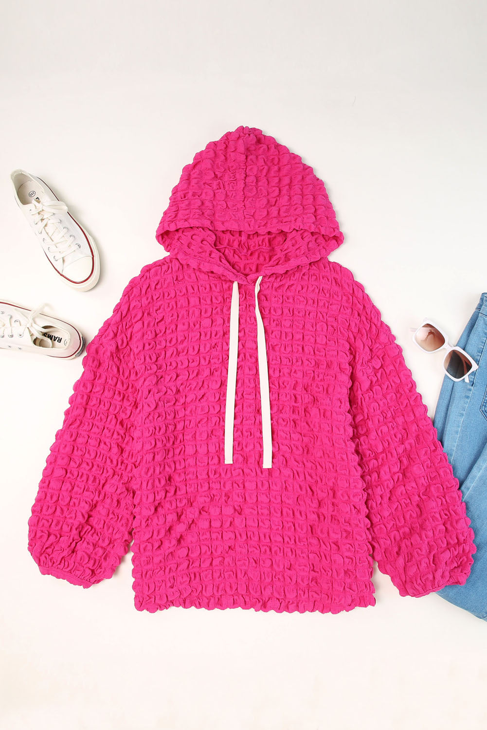 Green Bubble Textured Waffle Hoodie