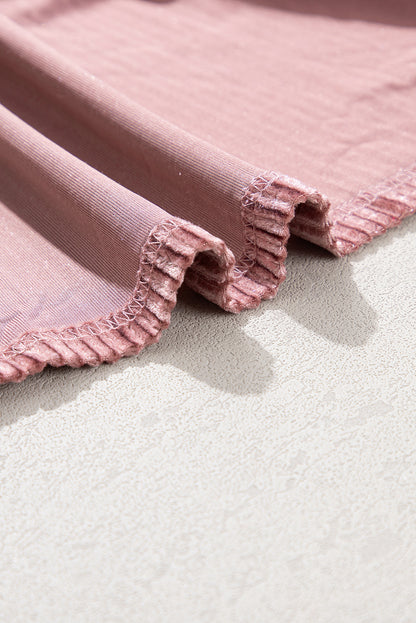 Pink Smocked Ribbed Velvet Babydoll Top