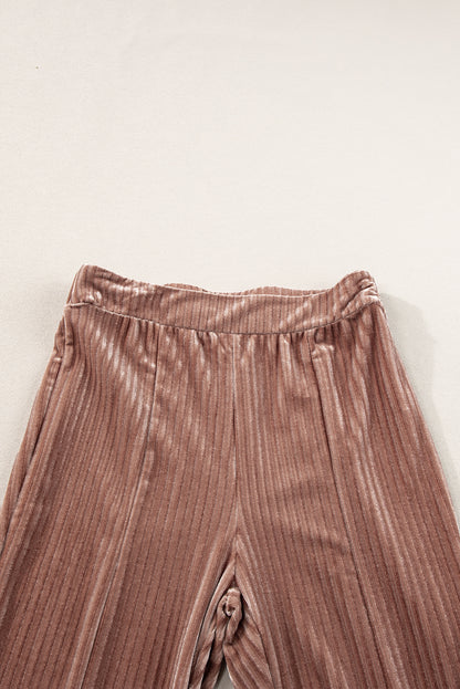 Chestnut Solid Color High Waist Flare Corduroy Pants