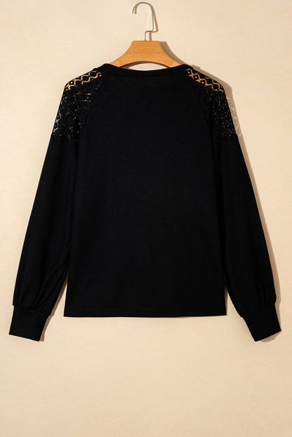 Green Lace Long Sleeve Textured Pullover
