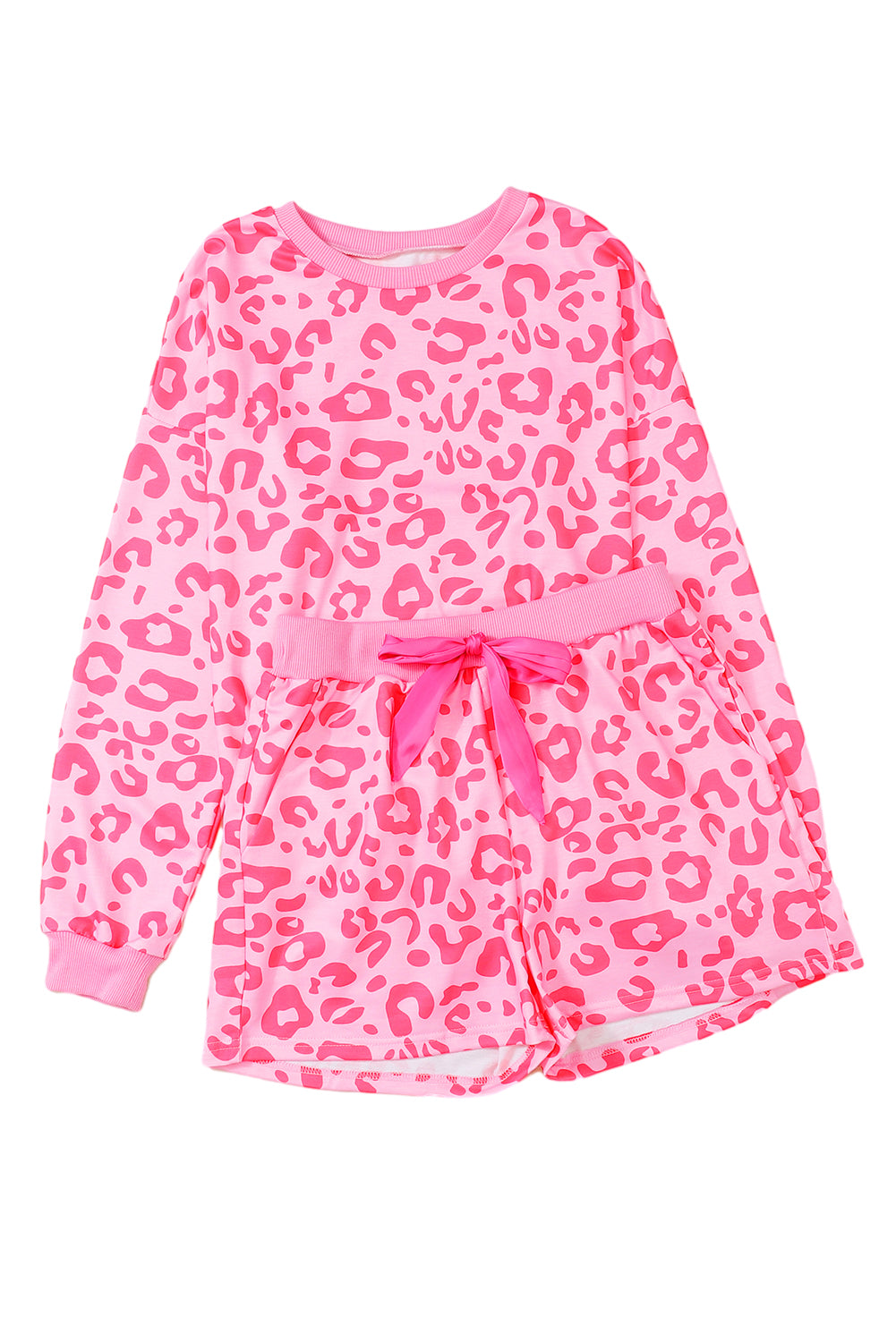 Leopard Print Zipped Split Neck Drawstring Pants Set