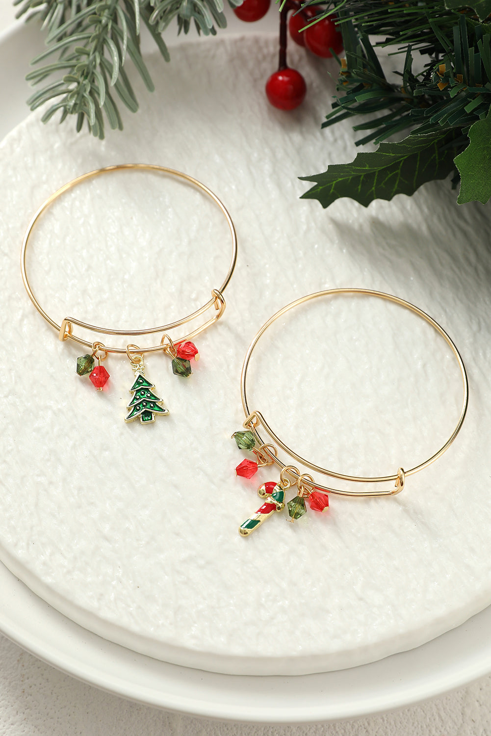 Green Christmas Tree Cane Beading Pendant Bracelet