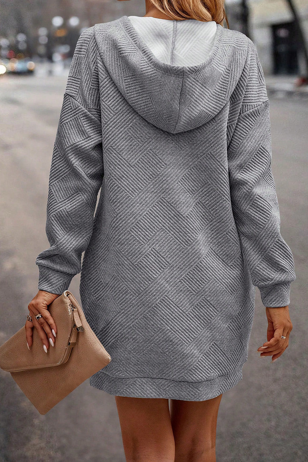 Light Grey Textured Knit Buttoned Kangaroo Pocket Sweatshirt