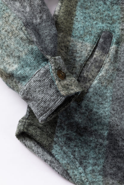 Multicolor Brushed Plaid Buttoned Pullover Oversized Hoodie
