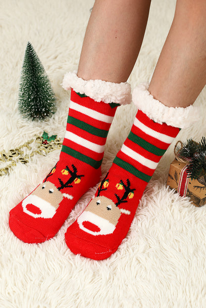 Fiery Red Cartoon Santa Claus Christmas Fleece Socks