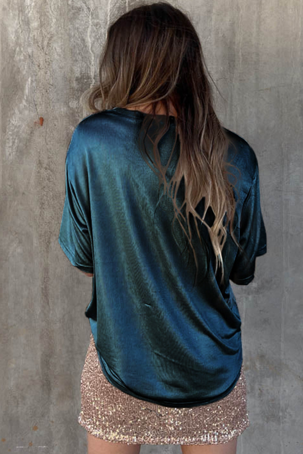 Apricot Glitter Chest Pocket Round Neck Long Sleeve Top