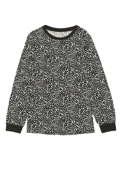 Animal Spotted Print Round Neck Long Sleeve Top