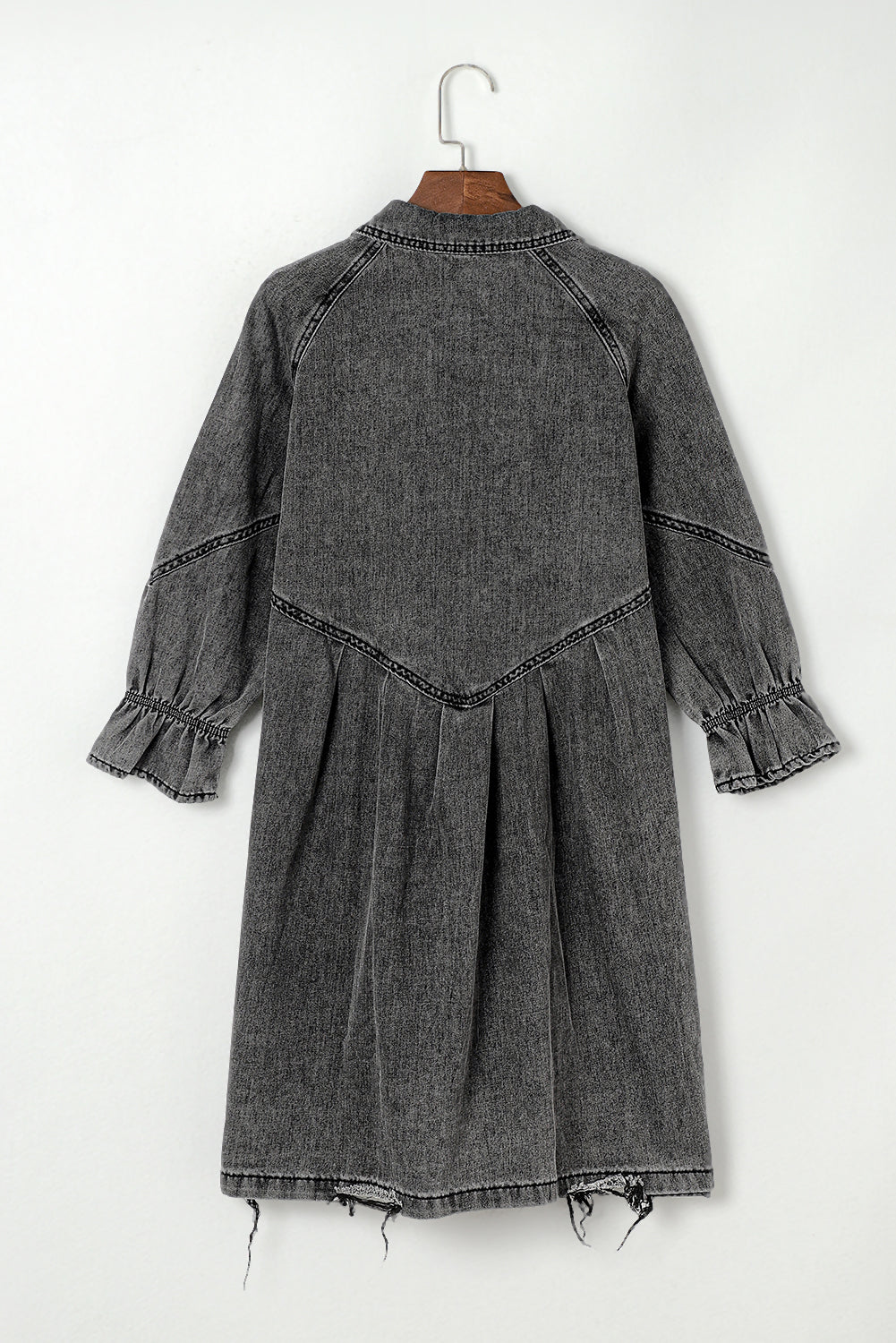 Gray Sequin Nutcracker Graphic Long Sleeve Shirt Denim Dress