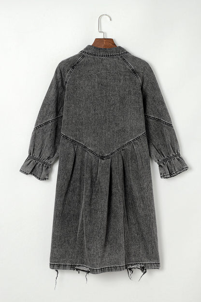 Gray Sequin Nutcracker Graphic Long Sleeve Shirt Denim Dress