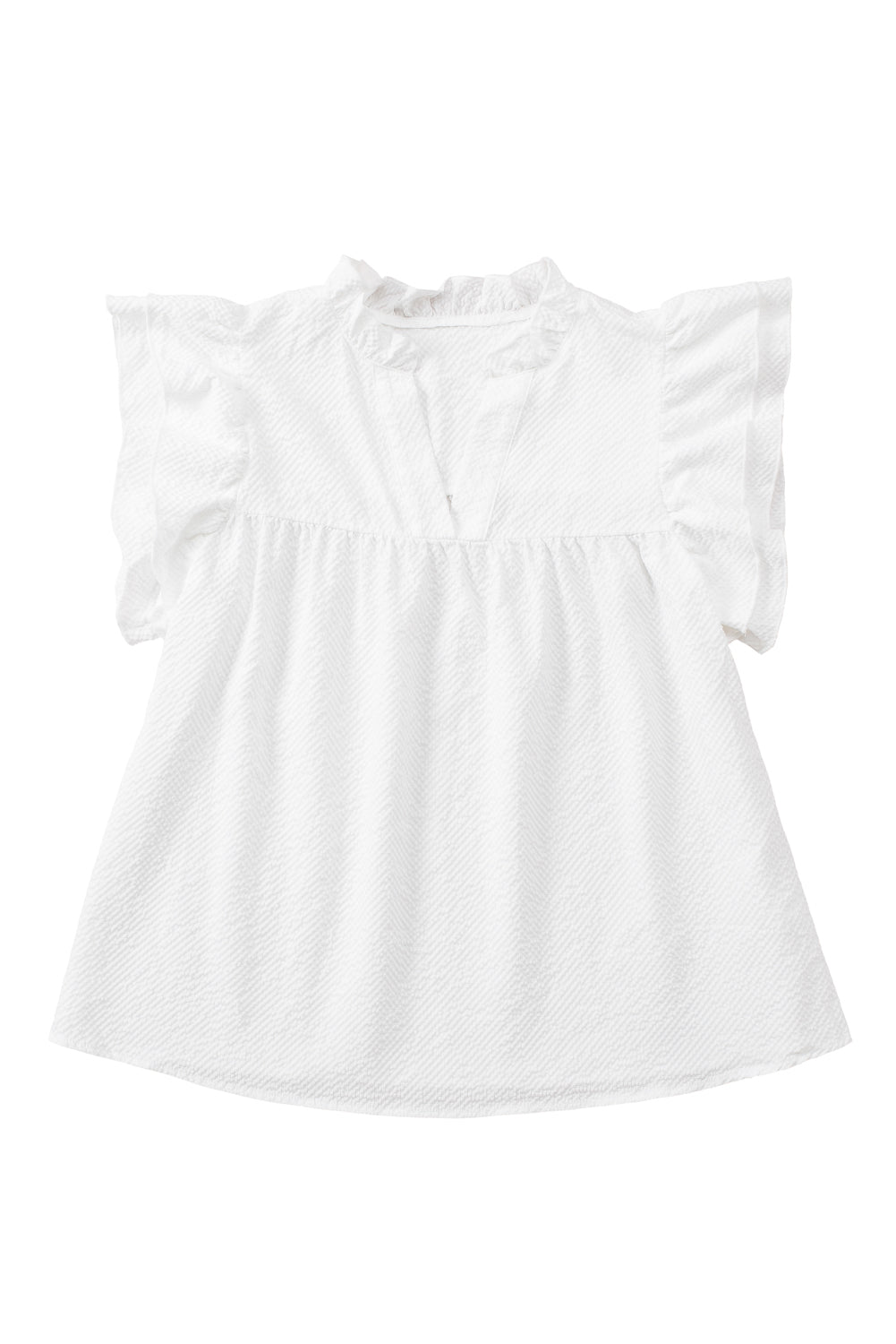 Black Ruffle Accent Flutter Sleeve Notch Neck Top