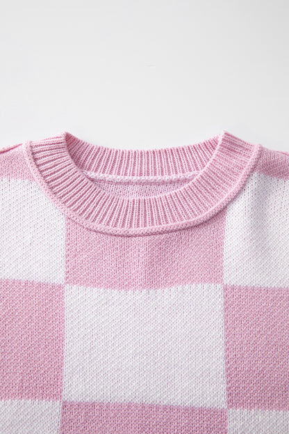 Khaki Checkered Bishop Sleeve Sweater