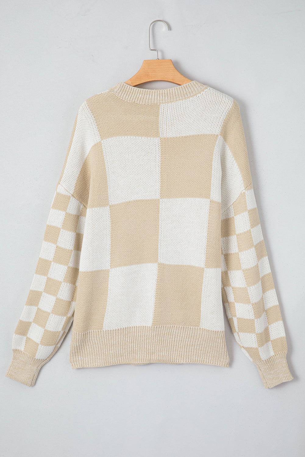 Medium Grey Checkered Print Drop Shoulder Sweater