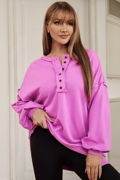 Green Oversized Exposed Seam Henley Sweatshirt
