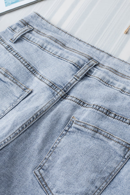 Sky Blue Diamond Studded Vintage Wash Denim Shorts