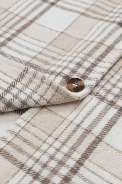 Khaki Printed Plus Size Plaid Print Contrast Hooded Shacket