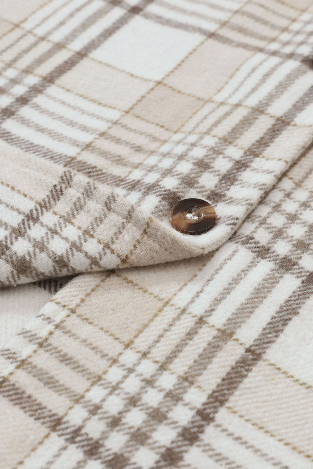 Khaki Printed Plus Size Plaid Print Contrast Hooded Shacket