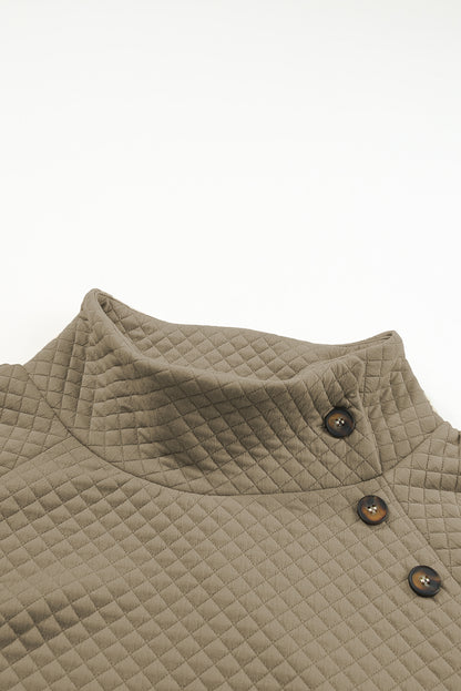 Black Solid Half Zipper Quilted Pullover Sweatshirt