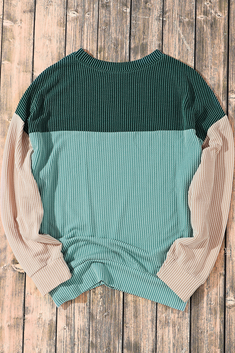 Mineral Red Plus Size Ribbed Colorblock Long Sleeve Top