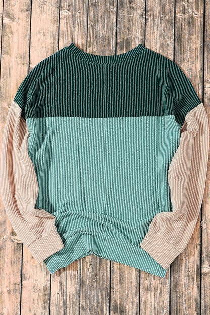 Mineral Red Plus Size Ribbed Colorblock Long Sleeve Top